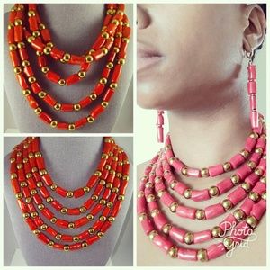 Handmade: Red coral African bridal jewelry set